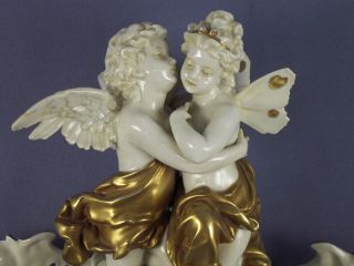   German Volkstedt Gilt Cupid Fairy Girl Dresden Figurine Centerpiece