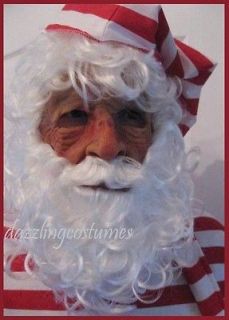  old man mask santa claus latex wig beard moveable mouth costume prop