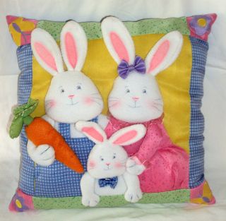   & Blooms 15 X 15 Spring Pastel Bunnies Bunny Family Pillow NEW