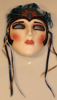 VTG 1989 CLAY ART MASK EGYPTIAN WOMAN FEATHER HEADDRESS CERAMIC WALL 