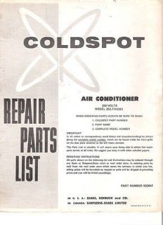 VINTAGE  COLDSPOT AIR CONDITIONER MODEL 253.7742581 REPAIR PARTS 