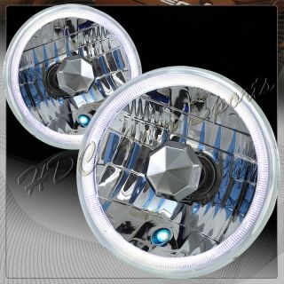   Round Chrome HALO Sealed Beam Replacement Headlight Lamps+H4 Bulbs