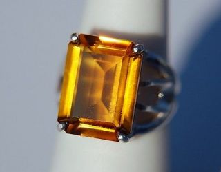9ct Madeira Citrine Emerald Cut .925 Sterling Silver Ring Sz 7