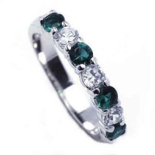 Platinum 925 Silver Emerald and Diamond Half Eternity Ring