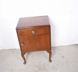   Bedside Cabinet Queen Anne Nightstand End Table Dark Brown English