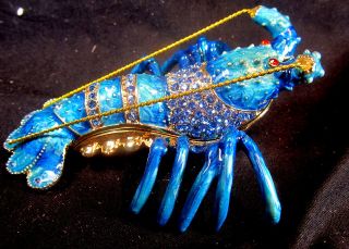 Lobster Blue Jeweled Pewter Trinket or Jewelry Box,Sea Life