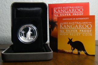 2012 Australian Kangaroo 1oz 99.9% Silver Proof High Relief Coin