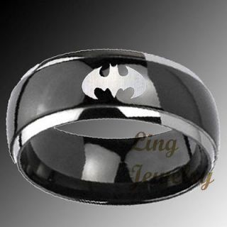 8MM Titanium Black IP Dome Silver Edged BATMAN Ring SZ 7 13