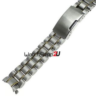 Curved End Stainless Steel Wrist Watch Band Bracelet Two Tone Solid 