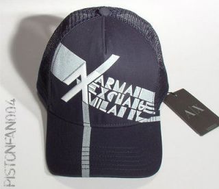 Armani Exchange AX Mens Dark Navy Midnight Logo Baseball Trucker Hat 
