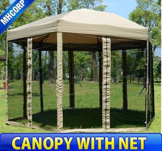   Portable Hexagonal Garden Canopy w/ Mesh Netting Outdoor Patio Gazebo