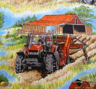 Country Farm Tractors Harvester Hay Shed Barn Quilting Fabric FQs