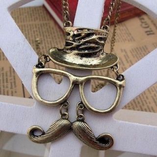   Cosplay Rock Mustache Glasses Hat Face Charm Pendant Necklace FREE
