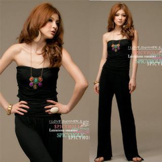 Leisure Womens Stylish Jumpsuit Rompers Solid Black Sleeveless Wide 