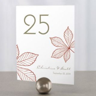 12 Autumn Fall Leaf Personalized Wedding Table Numbers