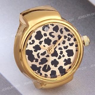 Gold Tone Round Metal Leopard Pocket Finger Ring Watch 0.87 HOT