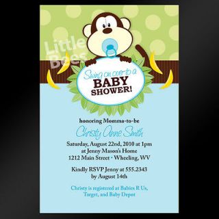 Jungle Swing Monkey Birthday Baby Shower Invitations   Set of 10   Any 