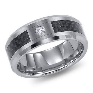   Bevel Edge Black Carbon Fiber & Triton Tungsten cz Ring WEDDING 10 12