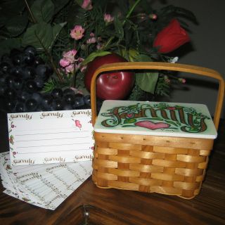 FAMILY WOODEN RECIPE BOX BASKET HANDLE 50 CARDS New Fast Shipping