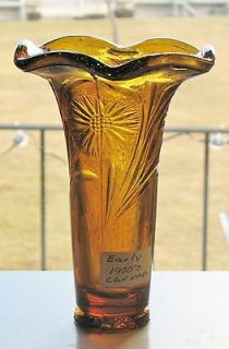 Antique Amber Glass EPERGNE FLUTE / HORN ONLY Daisy Floral EAPG 