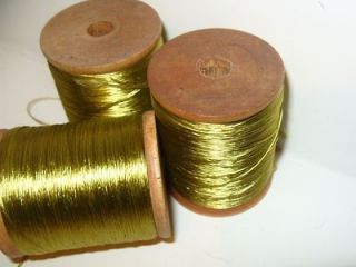   Large 2 Wooden Spools Green Silk Thread Sewing Floss Embroidery Decor