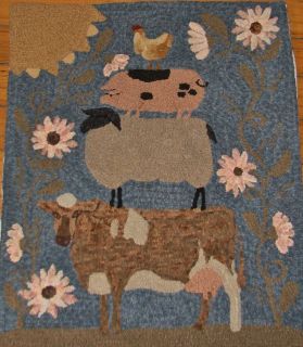 PRIMITIVE HOOKED RUG PATTERN ~ FARM FRIENDS (COW, SHEEP, PIG 