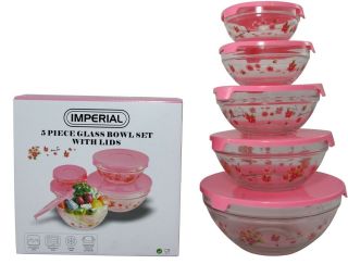 Pc Glass Food Storage Container / Mixing Bowl Set Happy Flower with 
