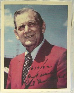 PAUL BEAR BRYANT REPRO BAMA COLOR PRINT ON 8.5 x 11 REAL CANVAS 