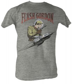 Flash Gordon T Shirt   Flash Rocket Adult Gray Tee Shirt