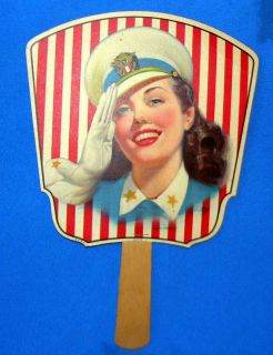   PATRIOTIC GIRL 4TH JULY CARDBOARD ADVERTISING FAN FUNERAL HOME INDIANA