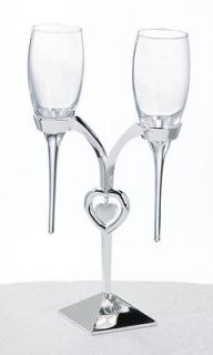 Silver Heart Champagne Flute Set Wedding Toast Flutes