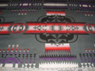 Fleece fabric Aztec Native American South West on Gray BTY