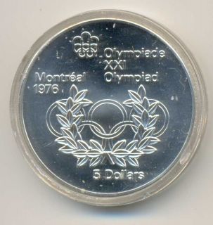Canada Olympic Games Montreal 1976 Olympic Rings Silver 5 Dollars 1974 