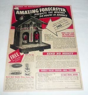 1944 ad page ~ AMAZING FORECASTER Swiss Weather House