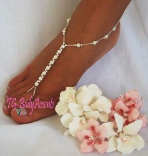 Barefoot Sandals   Foot Jewelry   Beach Wedding   White AB 2pc set 