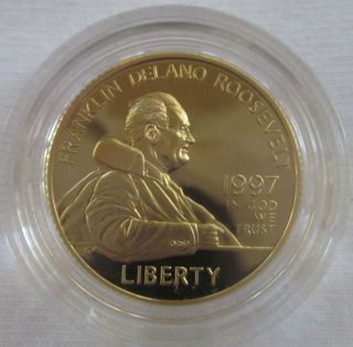 1997 W FDR FRANKLIN ROOSEVELT $5 GOLD PROOF w/ BOX & COA