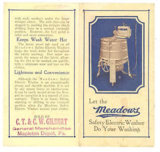 1920s Meadows Washing Machine Ad Flyer Ephemera Old