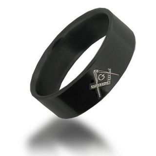 Tungsten Carbide 8MM Black Freemason Masonic Ring   Size 11.5   TG015