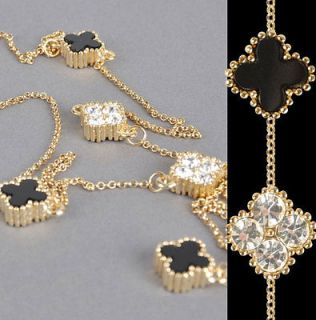  Gold Silver Quatrefoils 4 Four Leaf Clover Necklace Link Charm MOP