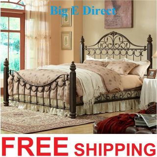   Furniture King Queen Steel Bed Antique Rustic Scoll Spindle Frame