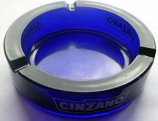 LARGE BLUE GLASS PROMOTIONAL ASHTRAY   CINZANO   CLASSIC