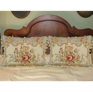 Pair 18x14 Hand Woven Shabby French Chic Aubusson Pillow Cover Blue 
