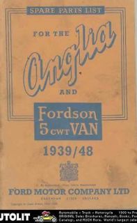 1939 Thru 1948 Ford Anglia Fordson Parts Book England