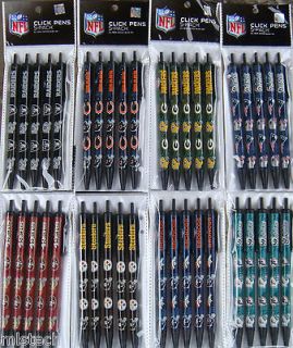 Official Licensed NFL Click Pens   5 pack   ( All Teams ) Black Ink