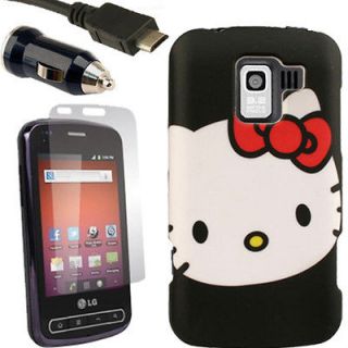 Case+Car Charger+Screen Protector for LG Optimus Slider Hello Kitty C 