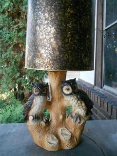Mid Century Modern 1960s Double Owl Ceramic Lamp with Fun Shade