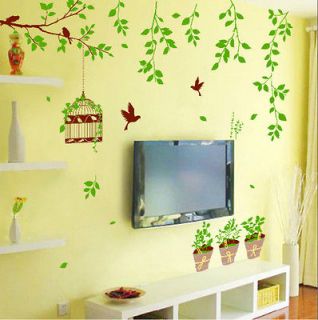 New Hot Bird Potted Plants Birdcage Vine Wall Sticker Decor Decals Art 