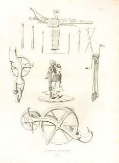 1830 PRINT WEAPONS ARMS & ARMOUR ~ GENOESE CROSSBOW BOLTS WINDER 1420 