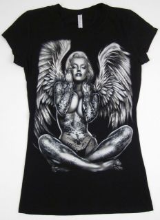 MARILYN MONROE T shirt Pierced Tattoo Angel Wings Tee Womens Juniors 
