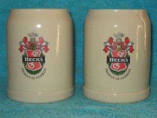 Becks Beer Steins Mugs Ceramic Made in West Germany ~ Set of 2